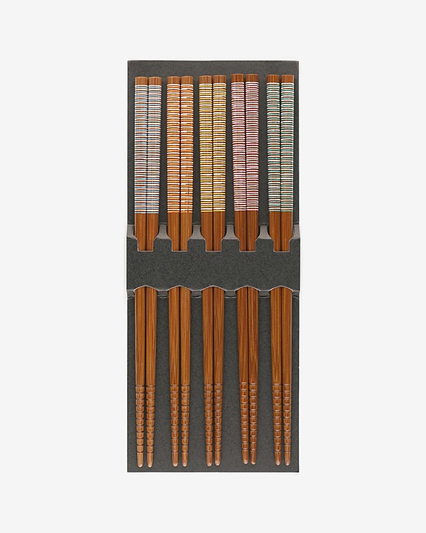 천연목 패턴 젓가락 5P세트 오색 줄무늬 / H4609